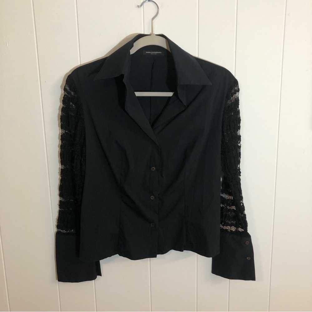 Maria Di Ripabianca Made in Italy Lace Sleeve Button Up Shirt M